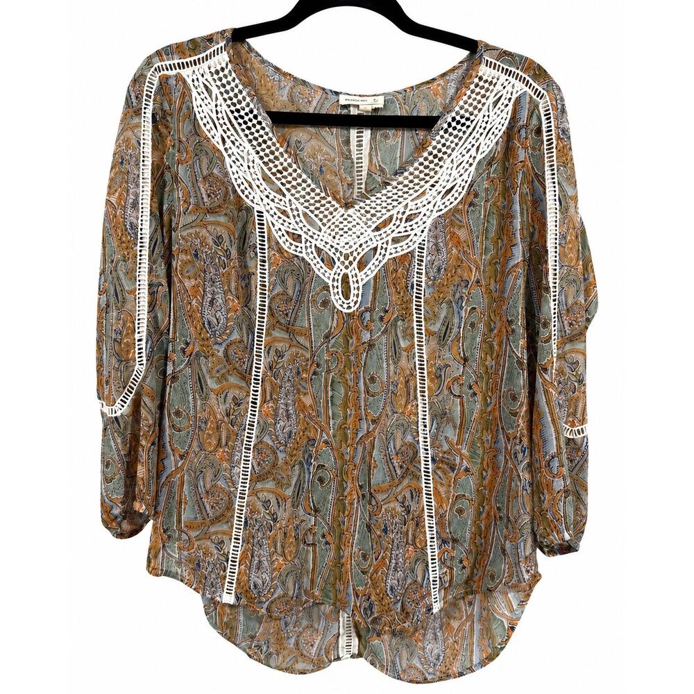 Meadow Rue Anthropologie Paisley Crochet Lace Boho Peasant Top Women Small Sage